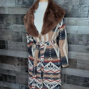 Women's Aztec Coat with Removable Faux Fur Collar RUNS SMALL SIZE UP